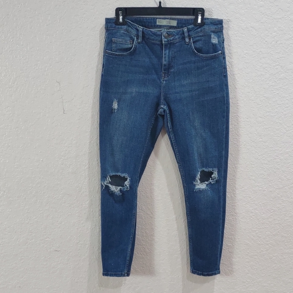 TOPSHOP MOTO LUCAS Distressed Blue Jeans for Women